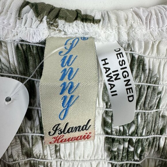 Sunny Island Hawaii Dress Womens One Size Tropical Smocked Midi White Floral NWT - Picture 3 of 8